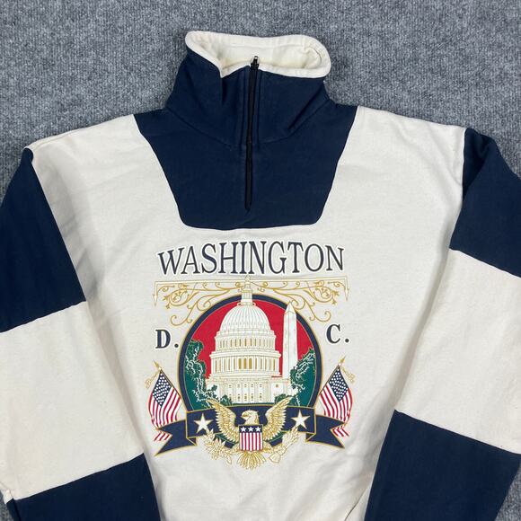 T’s By DC Pullover Mens L Beige Navy Washington DC Quarter Zip Vintage - Picture 1 of 8